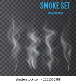 Delicadas olas de humo de cigarrillo blanco sobre fondo transparente. Ilustración del vector