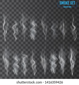 Delicate white cigarette smoke waves on transparent background. Vector illustration