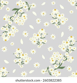 Delicate White Daisy Floral Pattern | Soft Gray Background Botanical Wallpaper