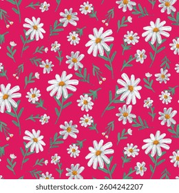 Delicate white daisy flowers . Floral seamless pattern for fashion prints. Soft texture for design textile, wallpapers, wrapping, paper.
