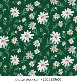 Delicate white daisy flowers . Floral seamless pattern for fashion prints. Soft texture for design textile, wallpapers, wrapping, paper.