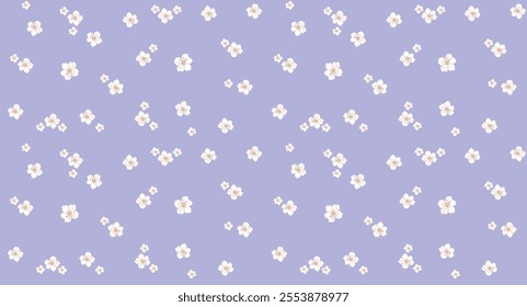 Delicate white floral pattern scattered over a soft lavender background. Perfect for spring-themed designs, fabric prints, and digital wallpapers.