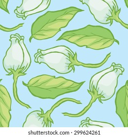 delicate white flower with leaf seamless vector hand drawing background 