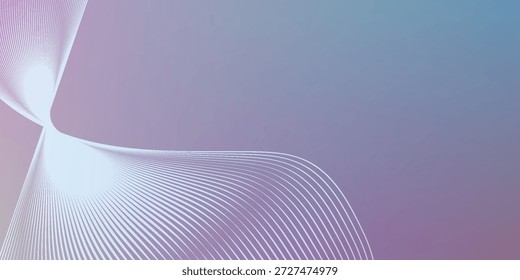 Linhas brancas delicadas se curvam graciosamente e giram contra um gradiente suave de roxo e azul.