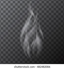 Delicate white realistic cigarette smoke waves on transparent background. Isolated. Vector illustration.