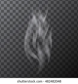 Delicate white realistic cigarette smoke waves on transparent background. Isolated. Vector illustration.