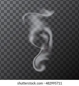 Delicate white realistic cigarette smoke waves on transparent background. Isolated. Vector illustration.