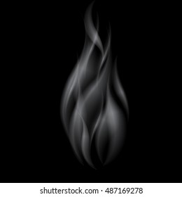 Delicate white realistic cigarette smoke waves on black background. Isolated. Vector illustration.