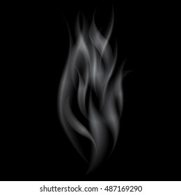 Delicate white realistic cigarette smoke waves on black background. Isolated. Vector illustration.