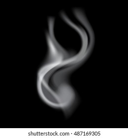 Delicate white realistic cigarette smoke waves on black background. Isolated. Vector illustration.