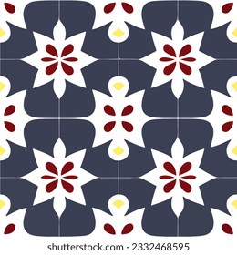 Delicate white and red flowers gracefully arranged on a white background, evoking a patterned tilework look with Persian design influences.