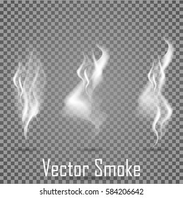 Delicate white set cigarette smoke waves on transparent background vector illustration