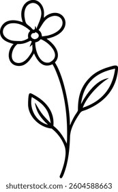 Delicate Wildflower Outline Icon with a Slightly Curved Stem Vector | Minimalist Floral Design | Elegant Botanical Illustration for Logos, Prints, and Decorative Elements