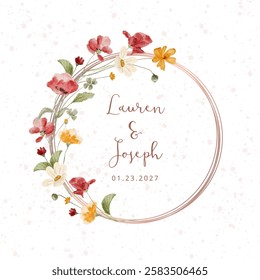 delicate wildflower watercolor wreath frame