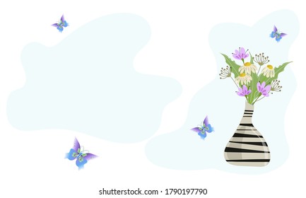 Delicate wildflowers in a vase. 
Summer greeting card. 
Vector.