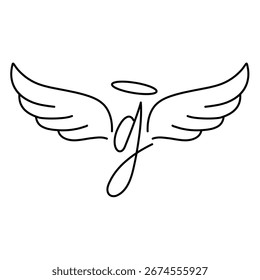 Delicado diseño de ala con la letra "J" con un acento de halo. Perfecto para proyectos creativos, estampados, o branding que busca elegancia y estilo.