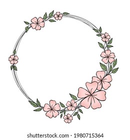 Delicate wreath of sakura flowers for invitation cards