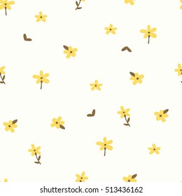 Delicate Yellow Flowers. Graphic Print. Small Floral Pattern