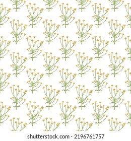 Delicate yellow wild flowers seamless vector pattern on a white background. Summer print for fabric, wallpaper and scrapbooking paper.