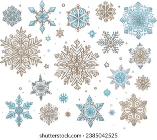 Delicately designed snowflake illustration set