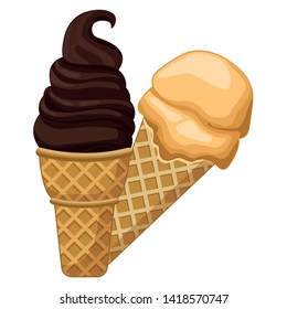 Delicios sundae and scoop ice cream waffer cone vector illustration graphic design