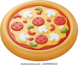 Delicious 3D Render of a Pepperoni and Mushroom Pizza