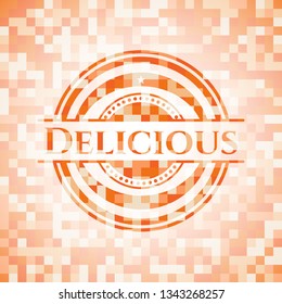 Delicious abstract emblem, orange mosaic background