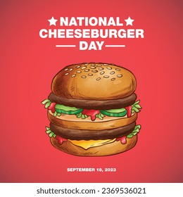 Delicious American Cheeseburger: A Hungry Element of Fast Food Art on National Cheeseburger Day, September 18th, USA Flag Vector Design