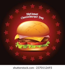 Delicious American Cheeseburger: A Hungry Element of Fast Food Art on National Cheeseburger Day, September 18th, USA Flag Vector Design