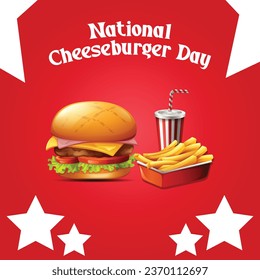 Delicious American Cheeseburger: A Hungry Element of Fast Food Art on National Cheeseburger Day, September 18th, USA Flag Vector Design