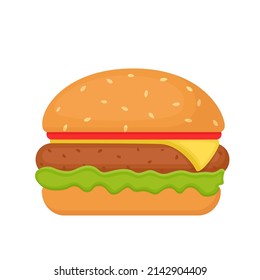 Delicious appetizing burger isolated on white background, vector illustration