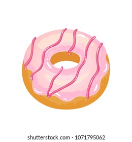 Delicious appetizing donut with glaze and sprinkling. Vector illustration