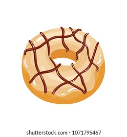 Delicious appetizing donut with milk chocolate glaze. Vector illustration