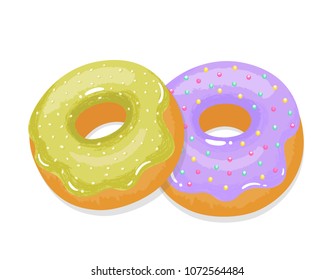  Delicious appetizing donuts with glaze and sprinkling. Vector illustration
