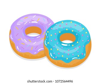  Delicious appetizing donuts with glaze and sprinkling. Vector illustration