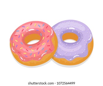  Delicious appetizing donuts with glaze and sprinkling. Vector illustration