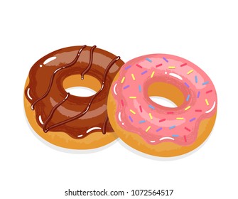  Delicious appetizing donuts with glaze and sprinkling. Vector illustration