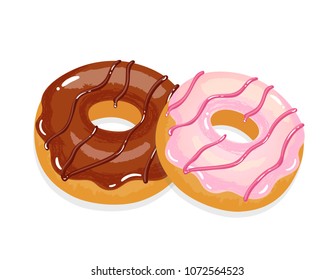  Delicious appetizing donuts with glaze and sprinkling. Vector illustration