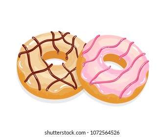  Delicious appetizing donuts with glaze and sprinkling. Vector illustration