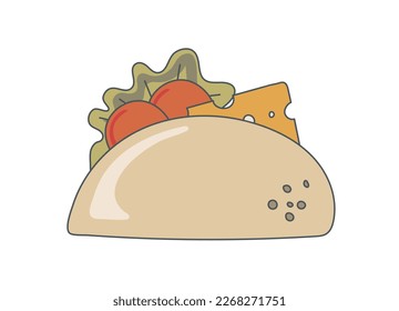delicious appetizing sandwich. street food. Food illustration isolated white background. retro style. Clipart. Vector illustration.