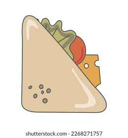 delicious appetizing sandwich. street food. Food illustration isolated white background. retro style. Clipart. Vector illustration.