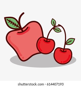 delicious apple and cherry fruit icon