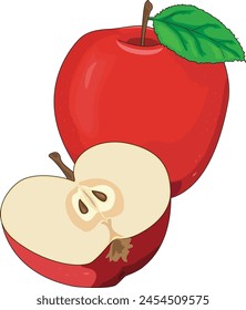 Delicious apple and a cutted piece of it