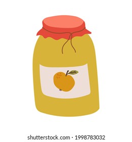 Delicious apple jam in a home jar. flat hand drawn Vector illustration