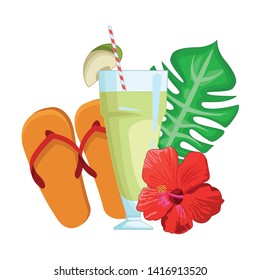 Delicious apple juice with flip flops summer cartoons vector illustration graphic design