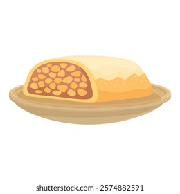 Delicious apple pie lying on plate being served for dessert