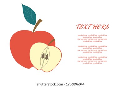 Delicious apple with a slice in a cut on an isolated background for an inscription. Vector illustration. A healthy fruit.
