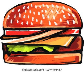 Delicious art hamburger in vector