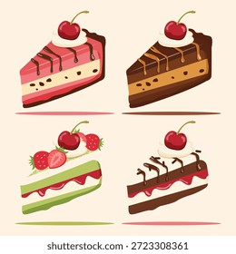 Ilustração de fatias de bolo sortidas deliciosas