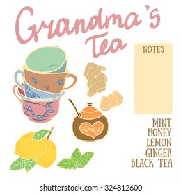 Delicious autumn grandma's tea recipe with lemon, honey, ginger and mint